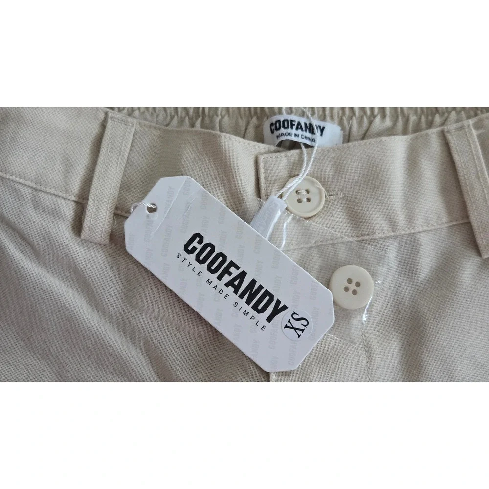 COOFANDY Mens Beige Rayon Linen Blend Straight Leg Casual Pants Size XS NWT‎
